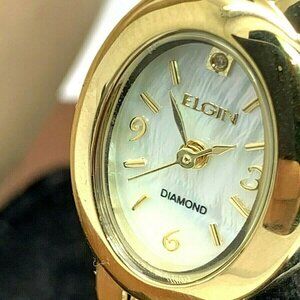 Elgin Women's Watch EG8074 Mother of Pearl Diamond Dial Gold Tone Steel Petite